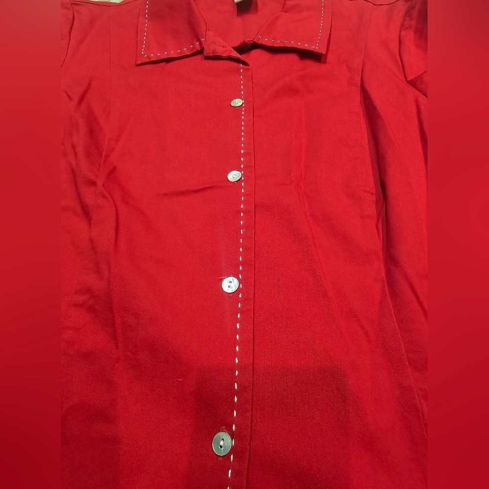 Stonebridge Red Cotton Stretch Button Front Shirt Women’s  16 Short Sleeve Top